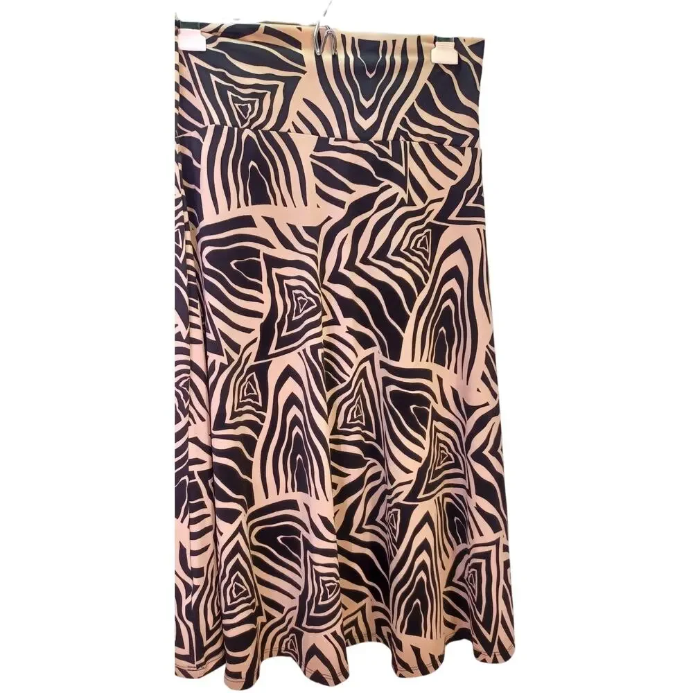 VTG LuLaRoe Maxi Skirt Black & Beige Abstract Print Fold-Over Waist Size Medium - Picture 1 of 6